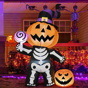 Home Multicolor‎ Polyester Pumpkin with Skull Body and LED Lights